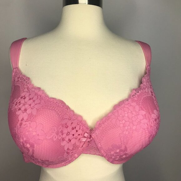 Laura Ashley Push Up Bra Women's Pink Size 40D Semi-Sheer Underwired Floral Lace - Picture 3 of 5